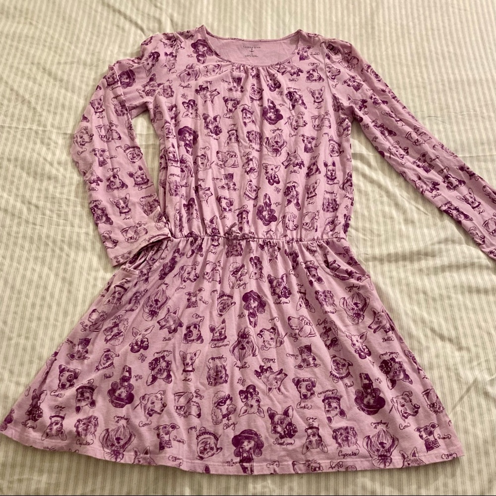 Lands End Purple dog print dress